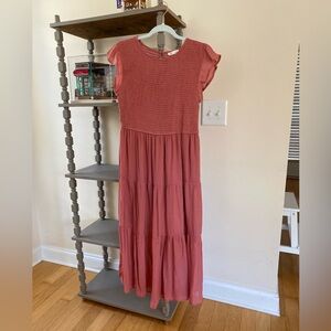 Smocked deep rose maxi dress with tiered skirt size L